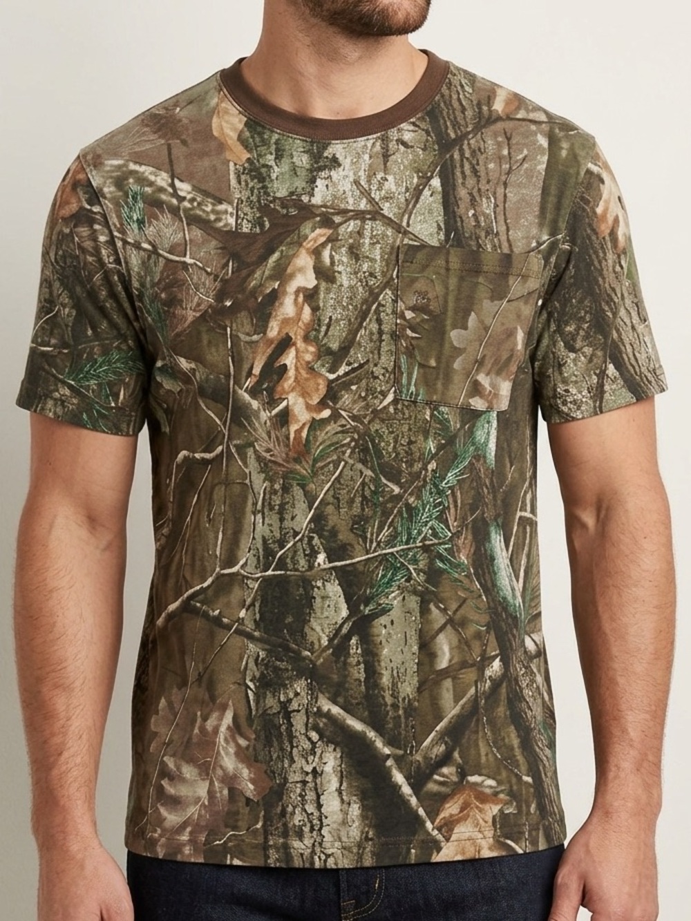 Men's Camouflage Hunting Pocket Camo Tee Shirt Short-Sleeve Topโ Size Small